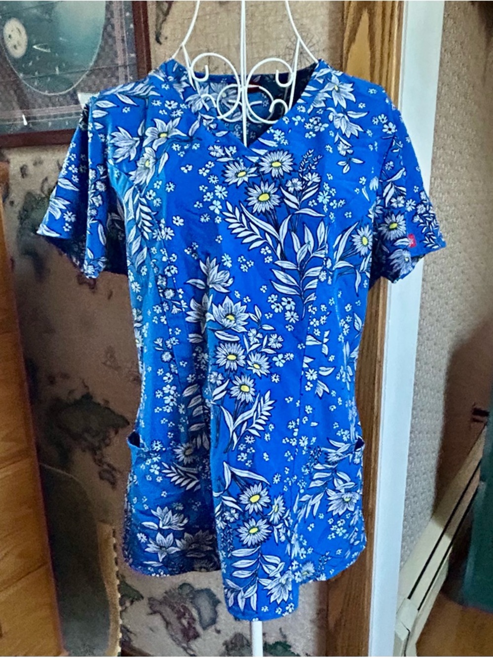 Dickies Royal Blue Floral Scrub Top
